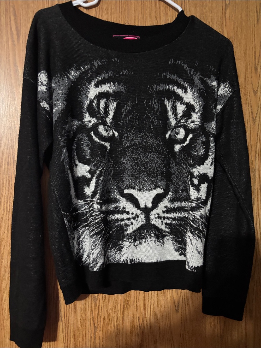 Say What? Black and White Tiger Face Crewneck Sweater